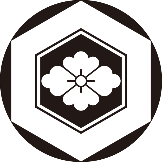 石持ち地抜き亀甲に花菱紋